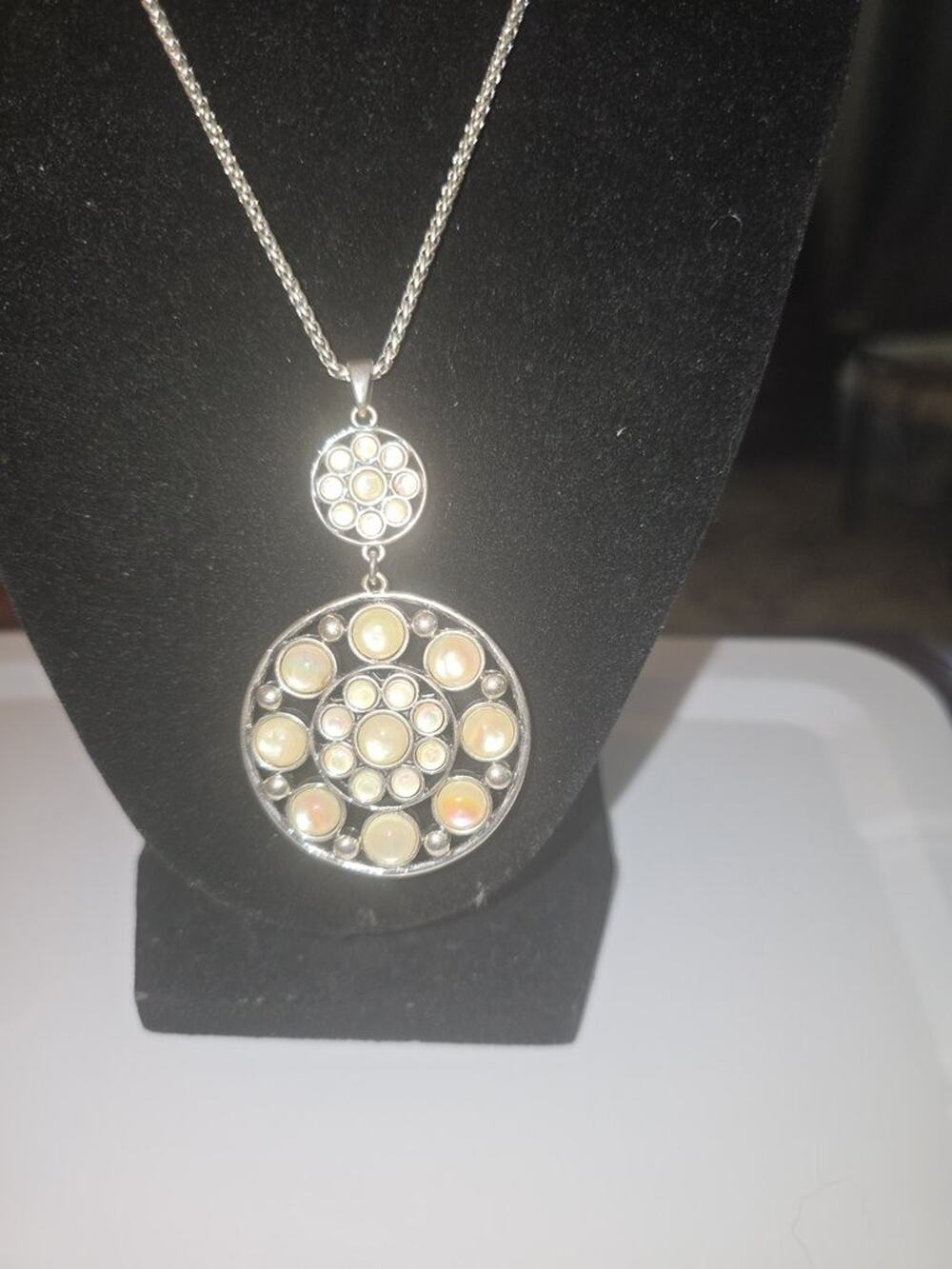Vintage Silver Pendant Necklace with Opalescent Stones